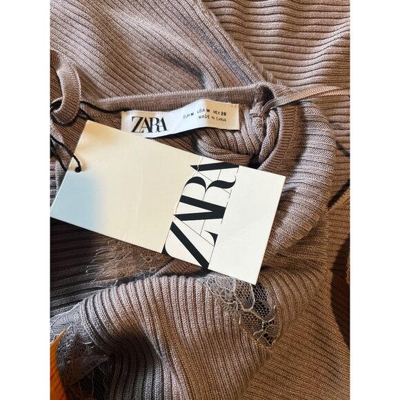 NWT Zara Combination Knit Slip Dress Dusty Mauve Ribbed Midi  M NWT - Picture 5 of 10